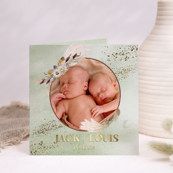 tweeling geboortekaartje droogbloemen met foto en goudfolie TA05500-2300008-03 1