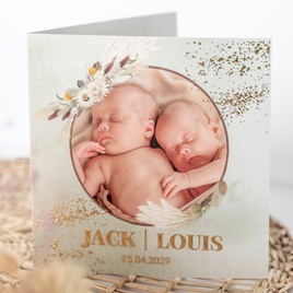 tweeling geboortekaartje droogbloemen met foto en goudfolie TA05500-2300008-03 3
