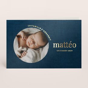 Faire-part naissance bleu photo et dorure