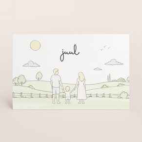 Lief geboortekaartje met AI-tekening van gezin in de velden