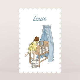 geboortekaart met kartelrand en schattige ai illustratie van zusje bij wiegje TA05500-2600104-03 1