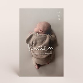 Faire part naissance minimaliste prénom et douce photo