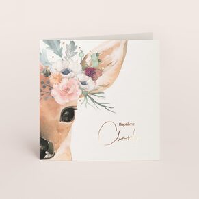 Faire part baptême fille - Biche et Couronne de Fleurs