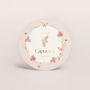 Faire-part baptême rond colombe avec dorure