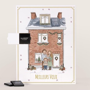 Calendrier de l'avent illustration familiale enneigée