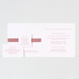 witte trouwkaart met oudroze lint en diamantje buromac 106015 TA106-015-03 2