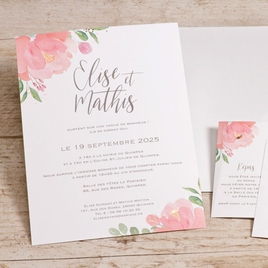 faire part mariage simple carte fleurs roses aquarelle buromac 108022 TA108-022-02 2