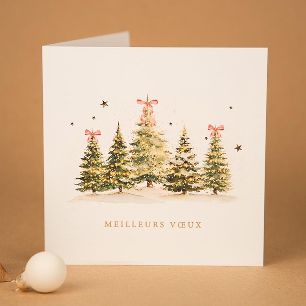 carte de voeux profesionnelle 2027 sapins verts et noeuds roses TA1187-2600024-02 4
