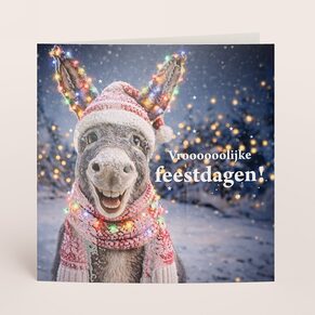 Vierkante zakelijke kerstkaart met vrolijke ezel