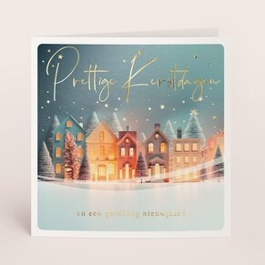 Vierkante zakelijke kerstkaart met winterse illustratie en folie
