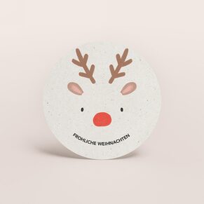 Runde Weihnachtskarte in Naturpapierlook mit süßem Reh