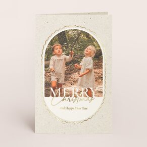 Staande dubbele kerstkaart met foto en goudfolie