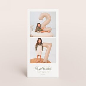 Nieuwjaarskaartje in bladwijzerformaat met foto's