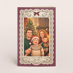 Carte de voeux cadre effet dentelle et photo de famille