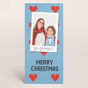 Staande kerstkaart met kruissteekpatroon en foto