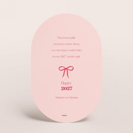 ovale kerstkaart met jaartal in roze en rood met strikje TA1188-2600095-03 2
