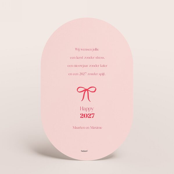 ovale kerstkaart met jaartal in roze en rood met strikje TA1188-2600095-03 2