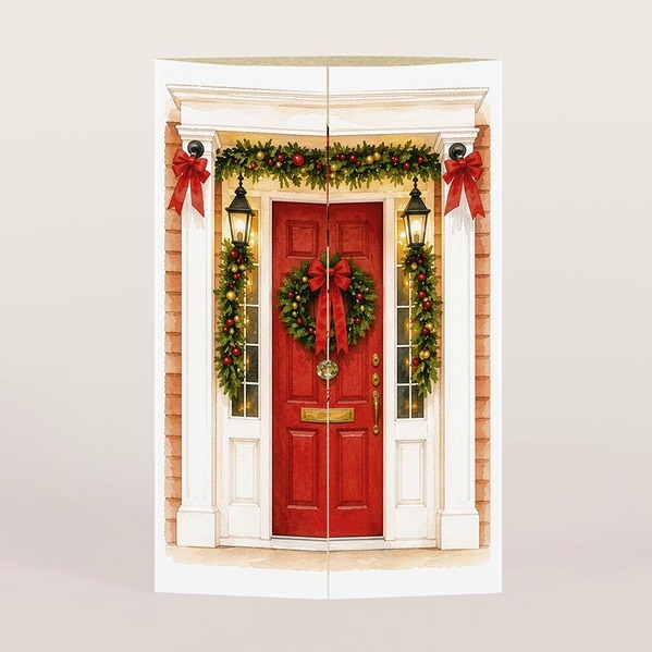 unieke kerstkaart met feestelijke voordeur en theatervouw TA1188-2600120-03 1