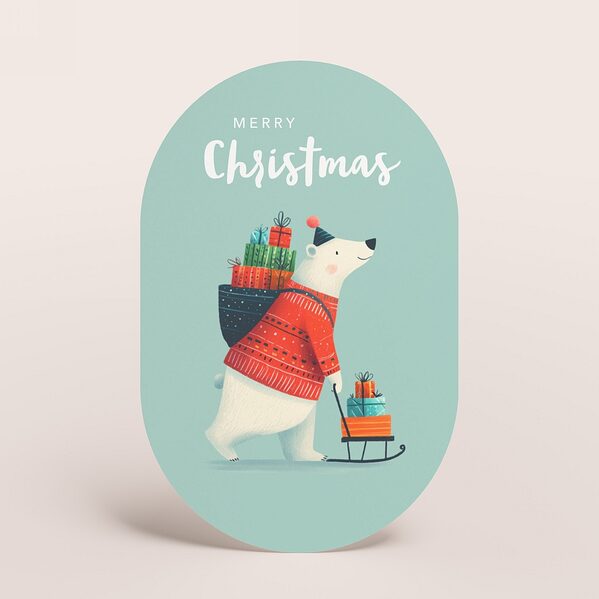 ovale kerstkaart met schattige ijsbeer in kersttrui TA1188-2600121-03 1