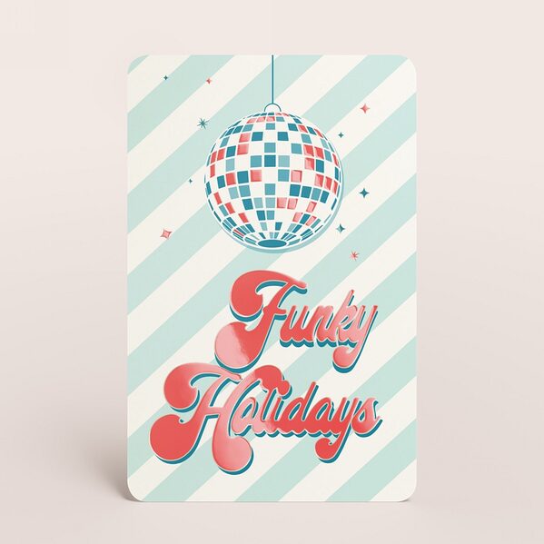 hippe kerstkaart met discobol en funky tekst met spotvernis TA1188-2600127-03 1