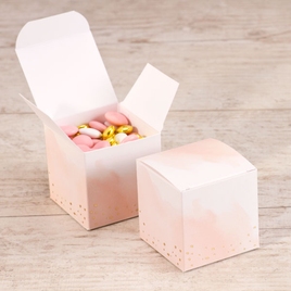 boite a dragees mariage cube aquarelle rose poudre et confettis dores TA119-706-02 1