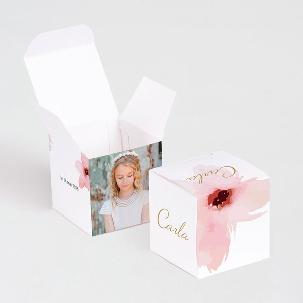 boite a dragees cube communion fleurs roses aquarelle TA1223-1800035-02 1