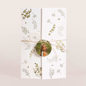 Carte de remerciement communion chic avec dorure et photo
