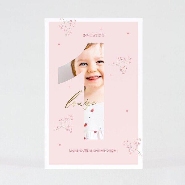 carte d invitation anniversaire enfant rose bonbon et delicates fleurs TA1327-2200007-02 1