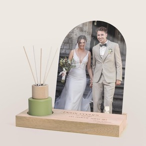 Panneau photo plexi arche et son diffuseur de parfum sur socle