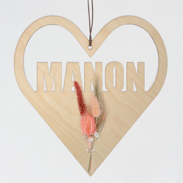 hartvormige houten decoratie met naam en droogbloemen TA14810-2300003-03 1