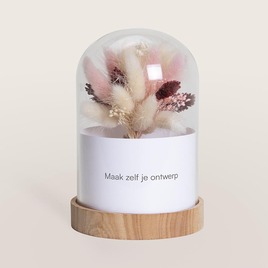 glazen stolp met roze droogbloemen en gepersonaliseerde wikkel l TA14935-2600005-03 1