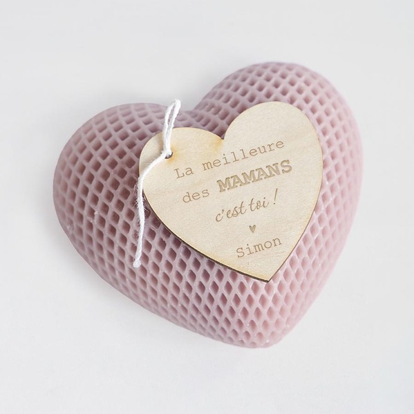 bougie coeur rose et son etiquette en bois special maman TA14971-2400004-02 1