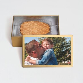 Gevulde koekjesdoos goud met foto - Small