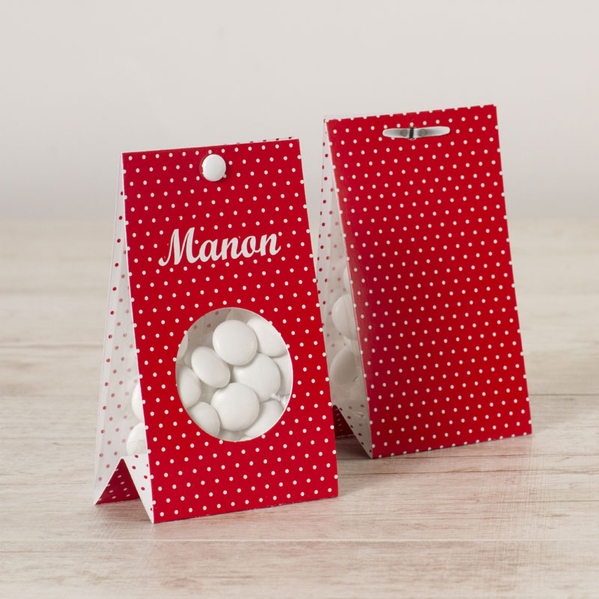 snoepzakje rood met witte stippen als doopsuiker geschenk TA1575-1400027-03 1