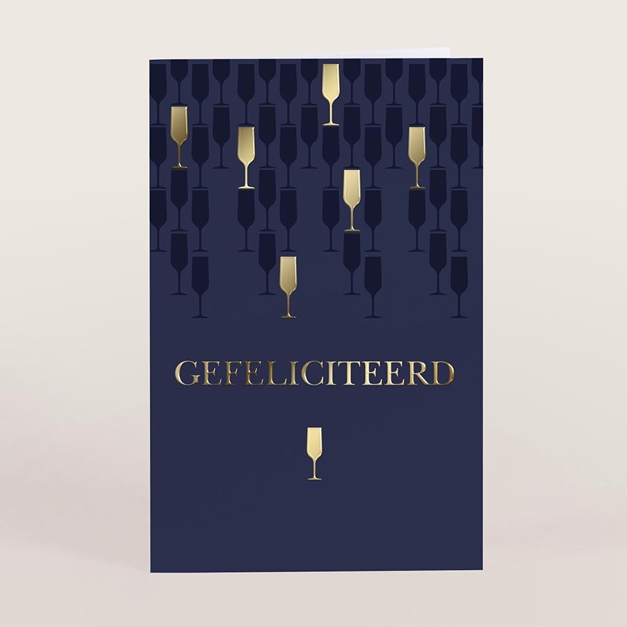 Proficiat Wenskaart proficiat met champagneglazen en goudfolie - Wenskaarten | Tadaaz
