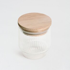 Trendy potje in geribbeld glas met houten deksel