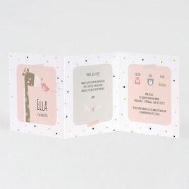 vrolijk roze geboortekaartje met giraf en confetti buromac 507044 TA507-044-03 2