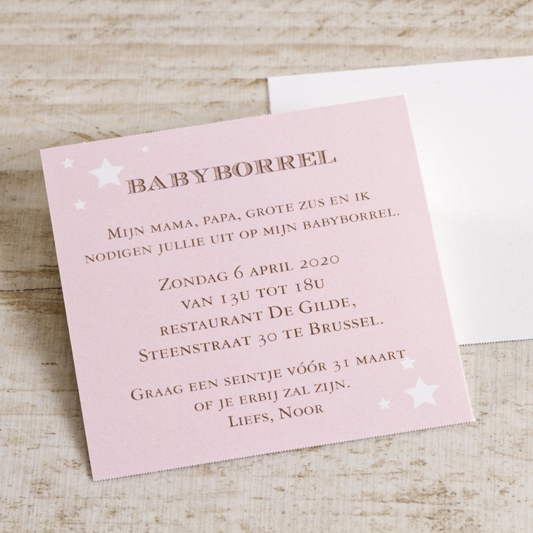 uitnodiging babyborrel roze met sterretjes TA576-305-03 1