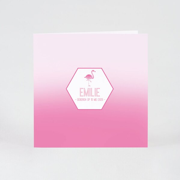 moderne geboortekaart met roze achtergrond en flamingo buromac 589009 TA589-009-03 1