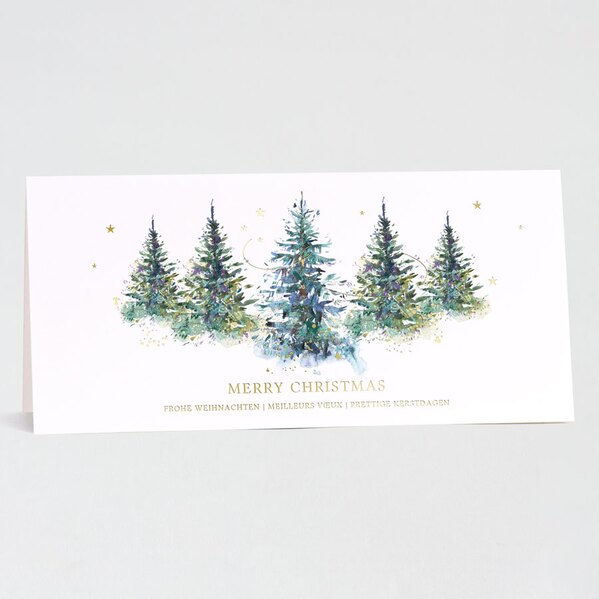 liggende zakelijke kerstkaart met kerstbomen en details van goudfolie TA842-032-03 1