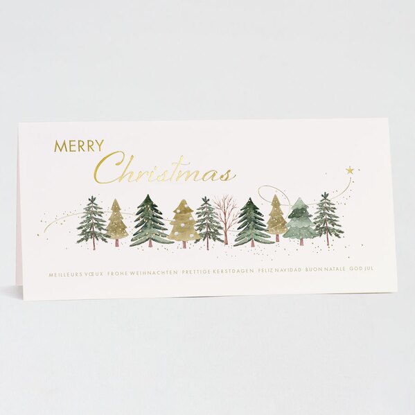 zakelijke kerstkaart met kerstbomen en goudfolie sterretjes TA843-014-03 1